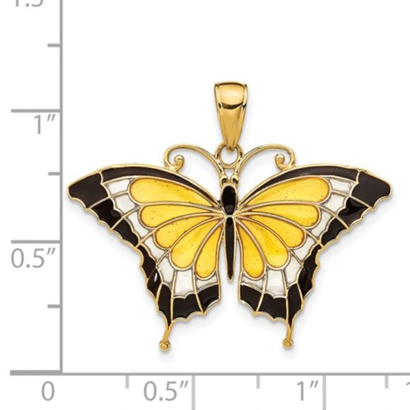 14k Yellow Gold w Yellow, Pink, Aqua, Green, red/blue Enameled Butterfly Pendant - Picture 6 of 8